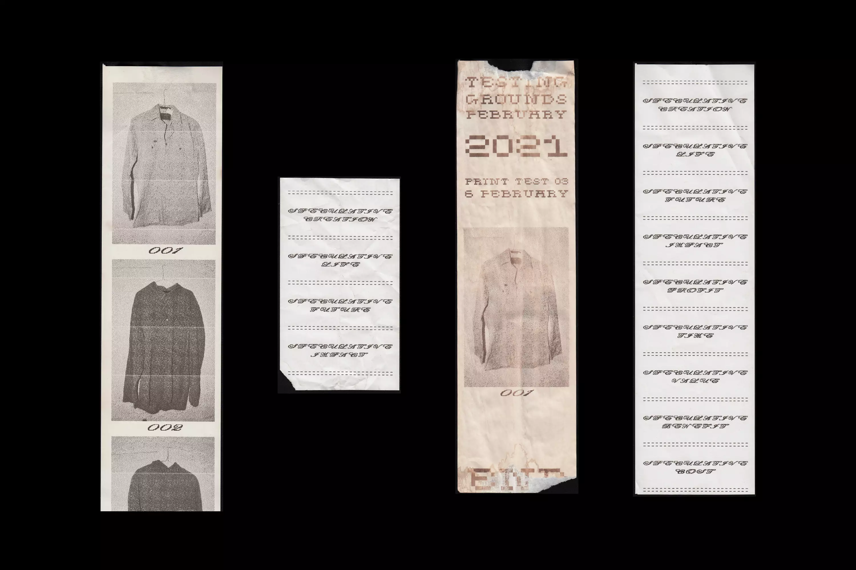 Four receipts against a black background. One is particularly yellow and aged.